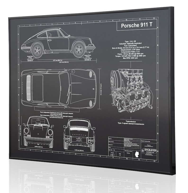 Porsche 911 T 1973 Laser Engraved Metal Wall Art Car Wall Art Vintage Porsche Car Wall Art Porsche Gifts for Car Enthusiasts