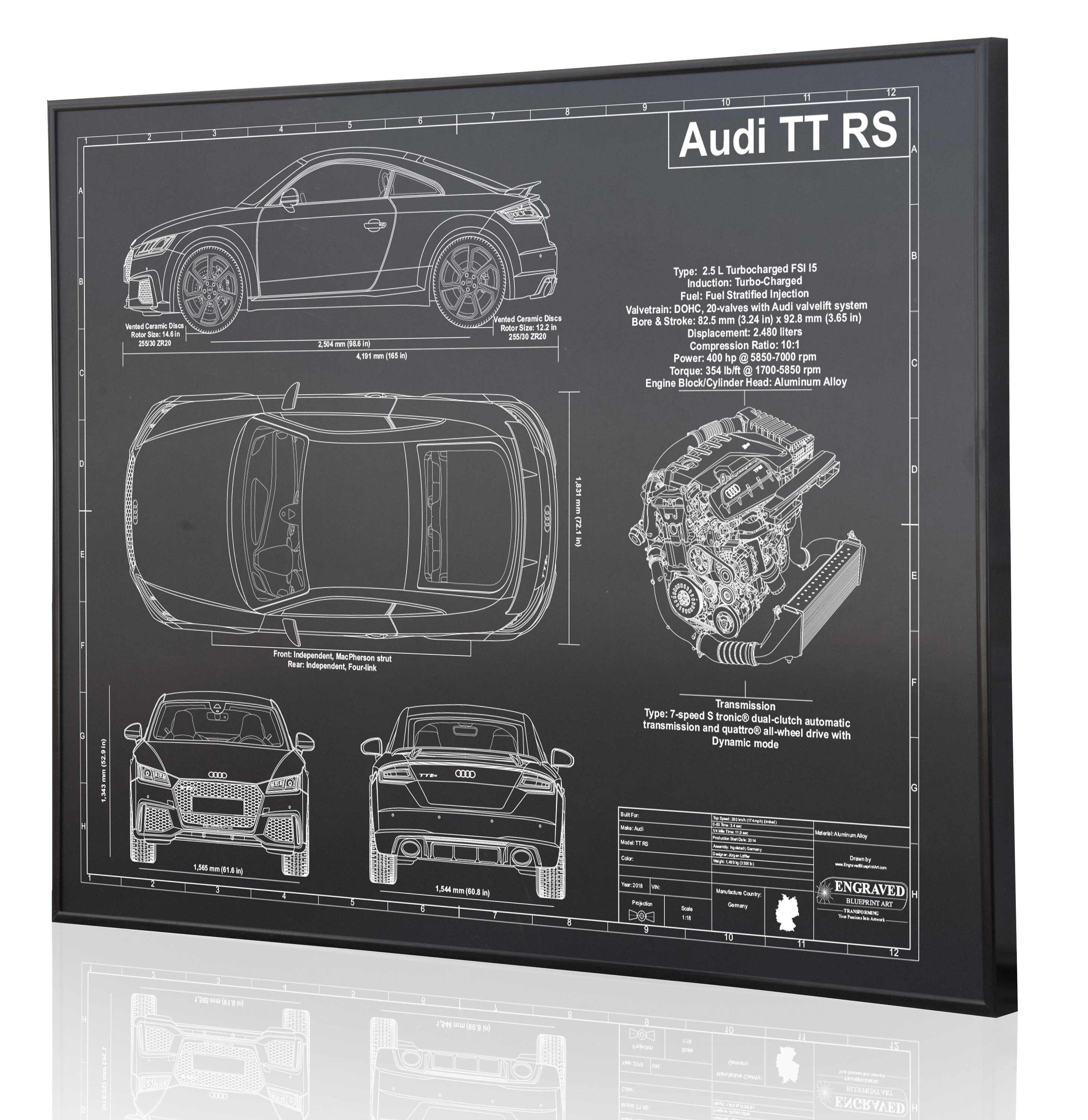Audi TT RS Personalisiertes Lasergraviertes Wandbild. Graviert auf
