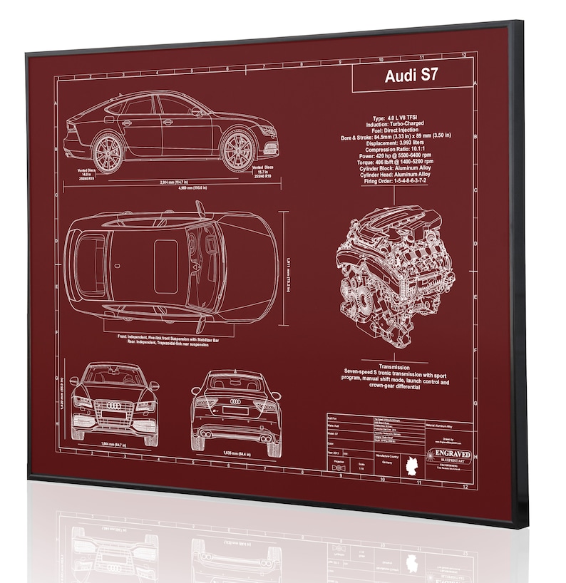 Engraved on Metal Audi Enthusiasts Sign Custom Car Art Acrylic or Wood Great Audi Car Gift Audi S7 Laser Engraved Wall Art