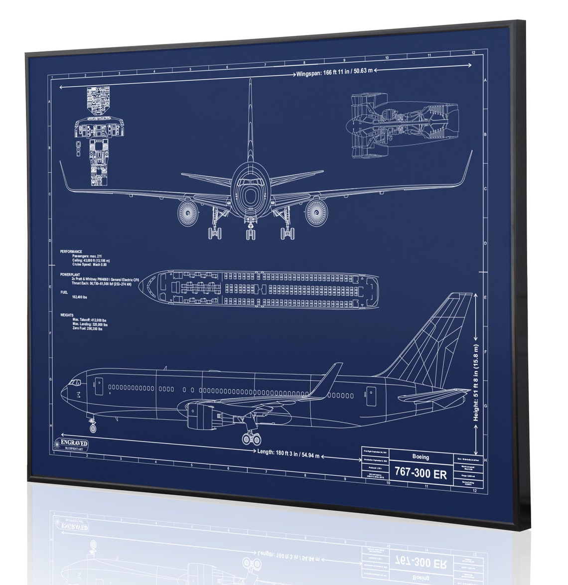 Boeing 767-300ER Laser Engraved Wall Art Poster. Engraved on | Etsy