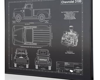 Chevrolet 3100 Pickup (1949) Laser Engraved Wall Art Poster. Engraved on Metal, Acrylic or Wood. Custom Car Art, Poster, Car Guy Gift