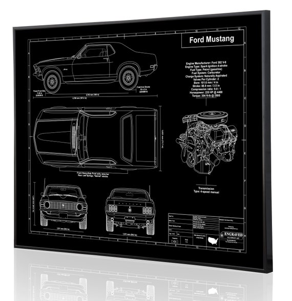 Great Audi Car Gift! Custom Car Art Engraved on Metal Acrylic or Wood Ford Mustang 1964 Convertible Laser Engraved Wall Art Sign