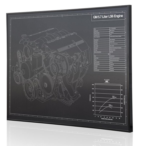 GM 5.7 L LS6 V8 Engine corvette Z06 Laser Engraved Wall Art Poster