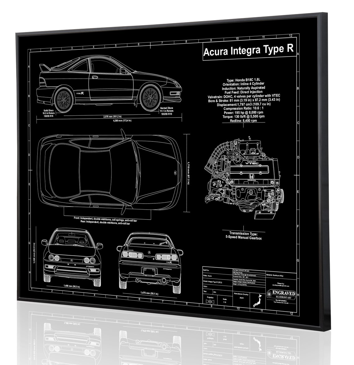 Acura Integra Type R Personalized Laser Engraved Blueprint - Etsy