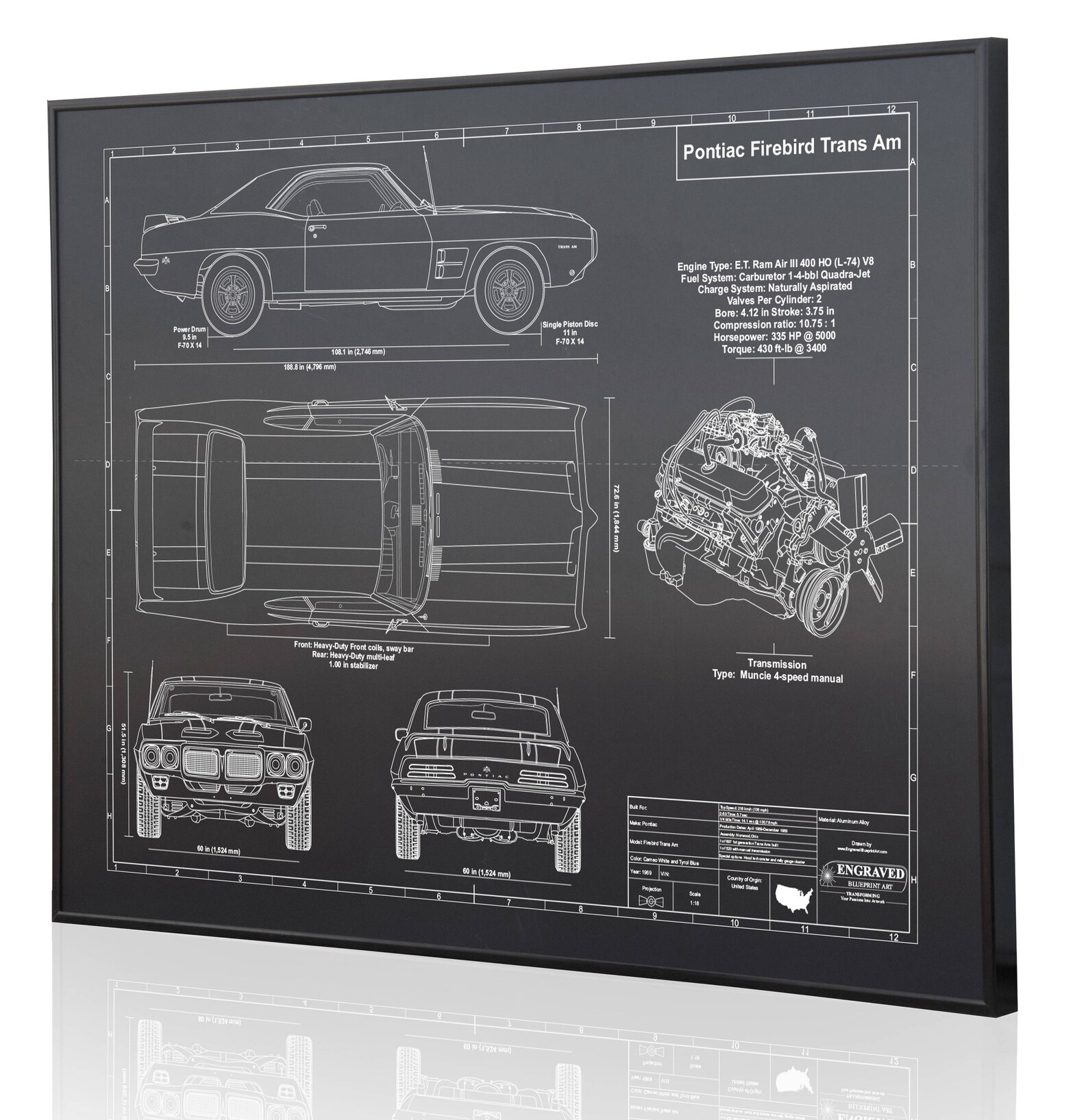 Pontiac Firebird Trans Am 1969 Laser Engraved Wall Art Poster. | Etsy