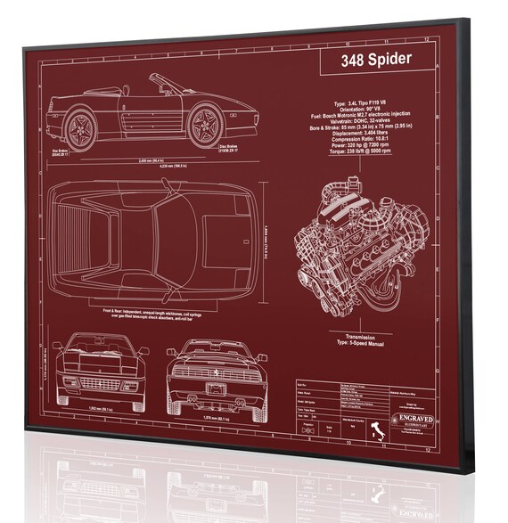 Ferrari 348 Spider Laser Engraved Wall Art Poster Engraved On Etsy