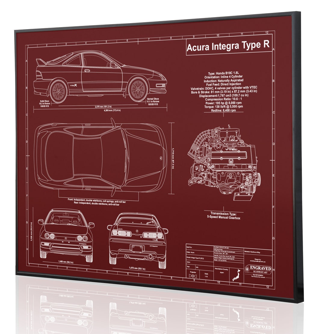Acura Integra Type R Personalized Laser Engraved Blueprint - Etsy
