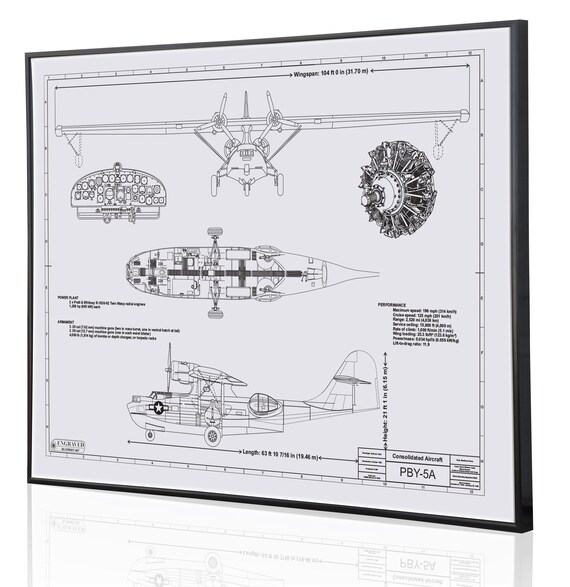 Consolidated Pby Catalina Personalized Laser Engraved Blueprint Artwork Custom Artwork For Aviation Enthusiasts Pilot Gift