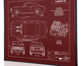 Chevrolet Camaro SS (1st Generation) Laser Engraved Wall Art, Blueprint Artwork, Custom Car Art, Poster, Sign. Great Car Guy Gift, Garage