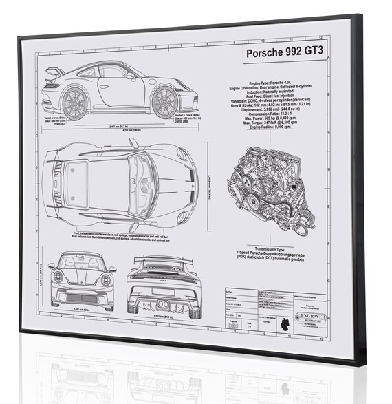Porsche 911 GT3 992 Laser Engraved Porsche Wall Art porsche Car