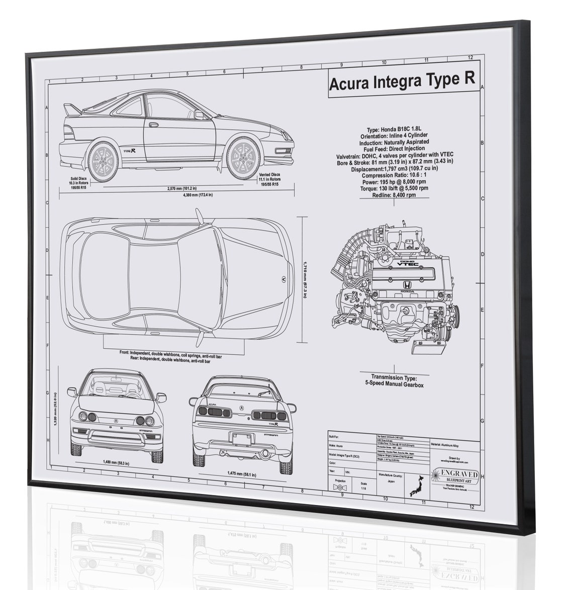 Acura Integra Type R Personalized Laser Engraved Blueprint - Etsy