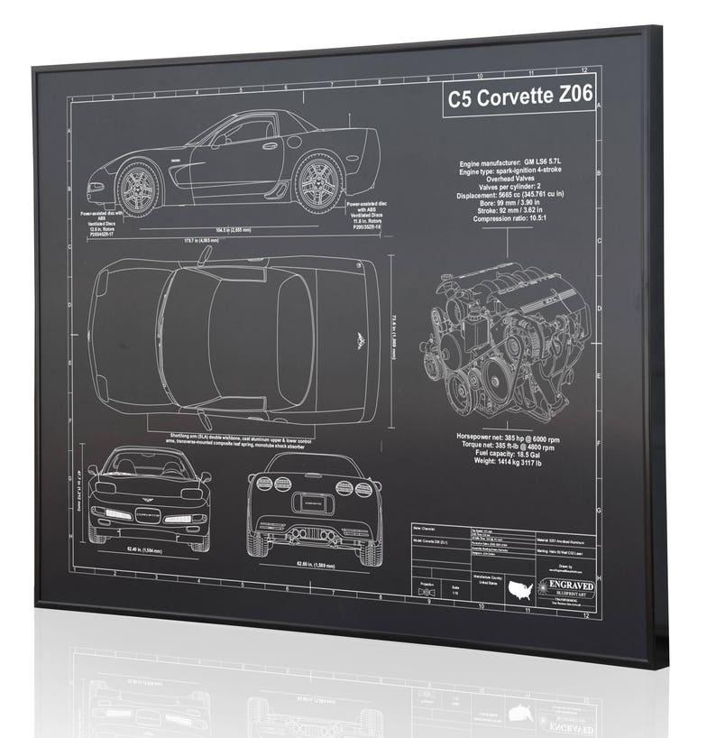 Corvette C5 Z06 Laser Engraved Wall Art Poster. Engraved on Metal, Acrylic or Wood. Custom Car Art, Poster, Best Car Guy Gift imagem 5