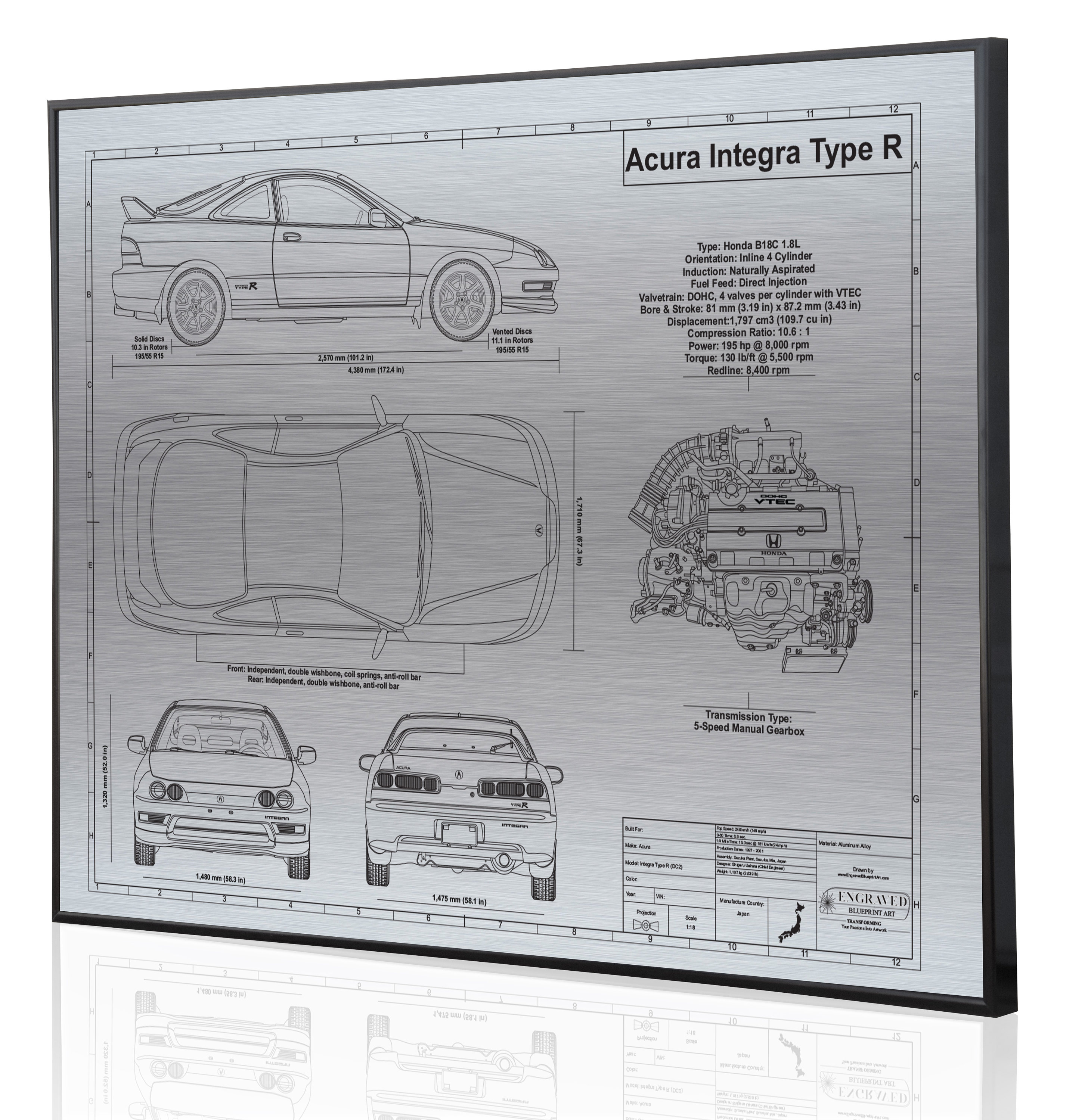 Acura Integra Type R Personalized Laser Engraved Blueprint - Etsy