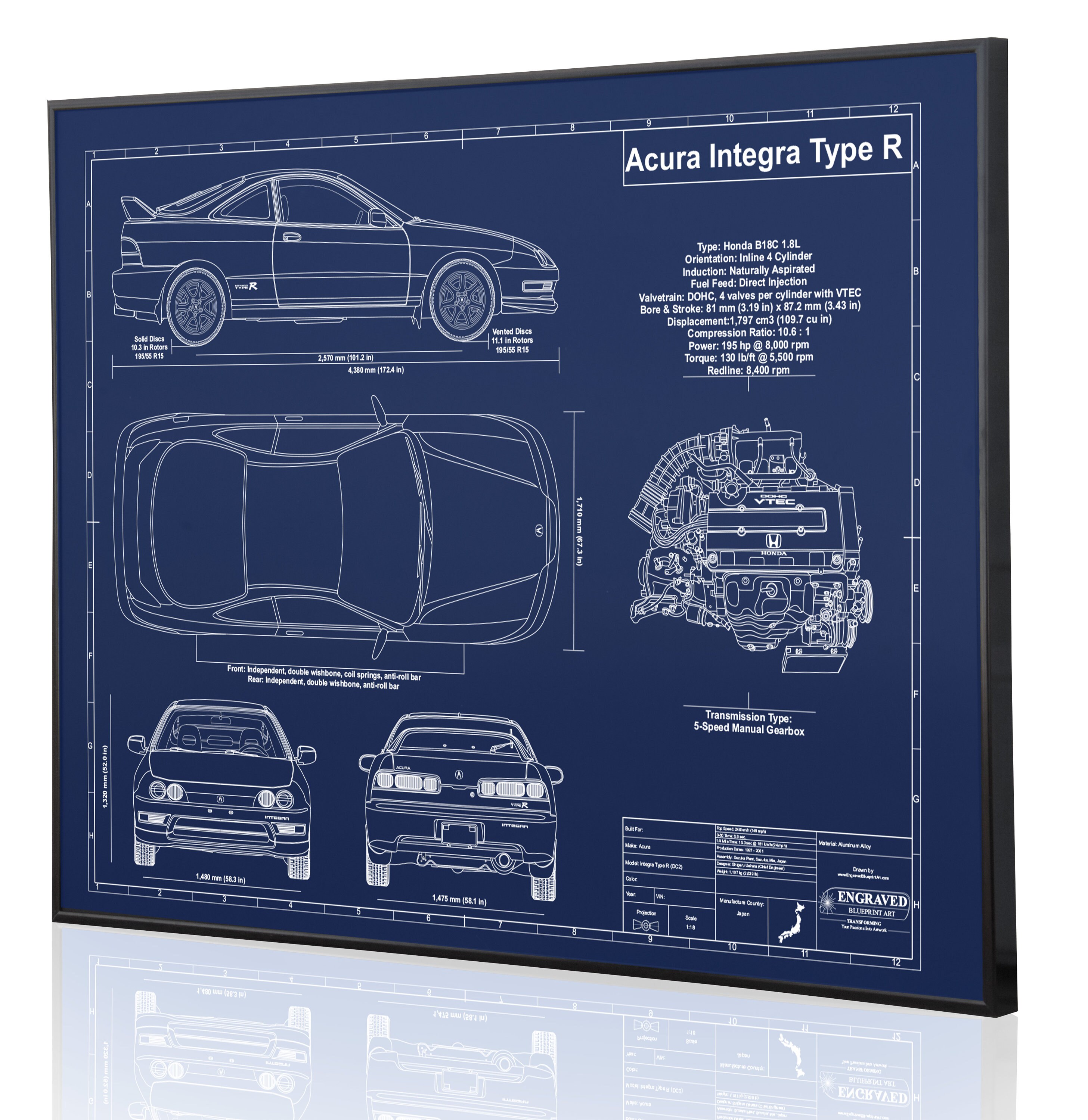 Acura Integra Type R Personalized Laser Engraved Blueprint - Etsy