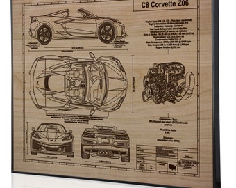 C8 Corvette Z06 Convertible (HTC) - Engraved Blueprint Art Hand drawn. Wall Art. Automotive Artwork. Garage Decor. Office Decor. Chevrolet