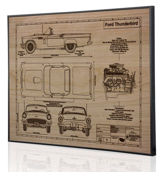 Ford Thunderbird 1957 Lasergravierte Wandkunst. Blueprint Sign Kunstwerk,  um die besten Auto-Geschenke zu machen Ultimatives Dekor für die Garage  oder büro - .de