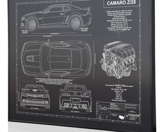 Chevrolet Camaro 5th Gen Z28 Laser Engraved Wall Art Poster. Engraved on Metal, Acrylic or Wood. Custom Car Art, Poster, Car Guy Gift