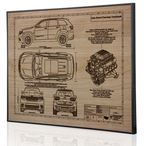 Jeep Grand Cherokee Trackhawk Laser Engraved Wall Art. Jeep blueprints, best auto gifts Ultimate decor for the garage or office image 5