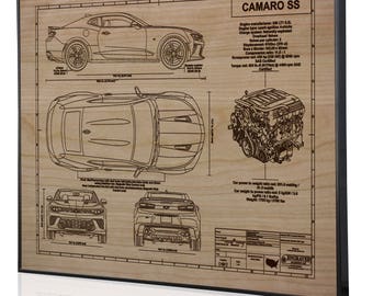 Chevrolet Camaro 6th Gen SS Laser Engraved Wall Art Poster. Engraved on Metal, Acrylic or Wood. Custom Car Art, Poster, Car Guy Gift