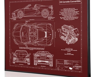 Corvette C8 Stingray Convertible Engraved Wall Art. Blueprint Art, Metal/Acrylic/Wood. Custom Auto Art. For the person that has everything!