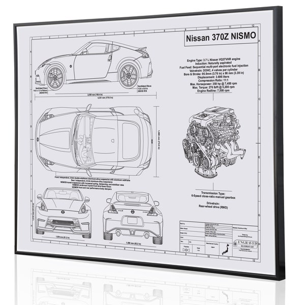 Nissan 370Z NISMO Laser Engraved & Personalized Wall Art. Engraved on Metal, Acrylic or Wood. Custom Car Art, Poster, Sign. Great Car Gift!