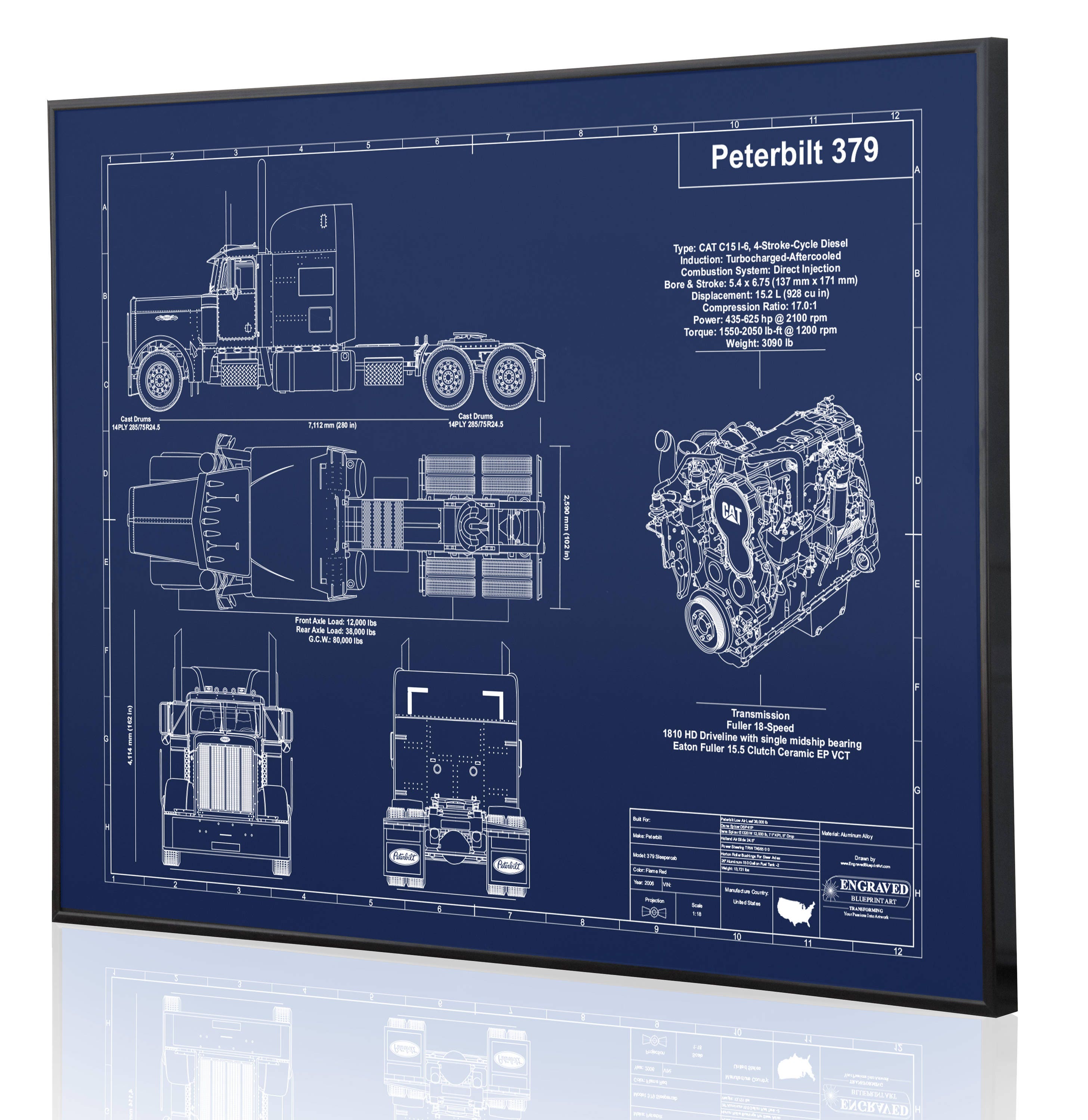 Peterbilt 379 Laser Engraved Wall Art. Blueprint Sign artwork Etsy