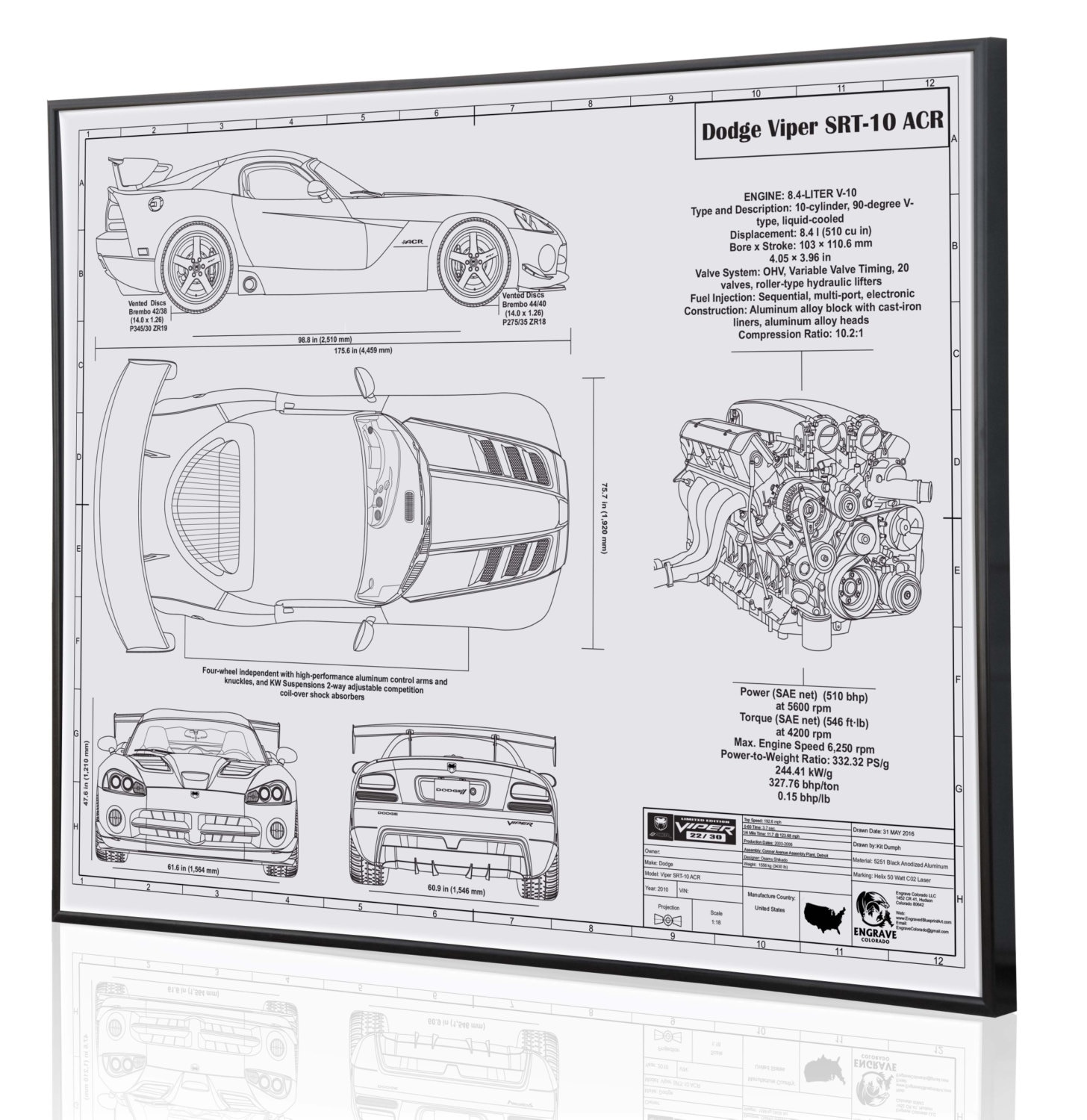 2010 Dodge Viper SRT10 CARS1734 Art Print Poster A4 A3 A2 A1 