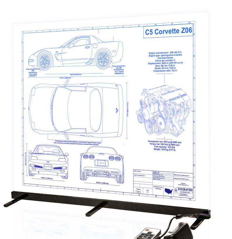 Corvette C5 Z06 Laser Engraved Wall Art Poster. Engraved on Metal, Acrylic or Wood. Custom Car Art, Poster, Best Car Guy Gift imagem 3