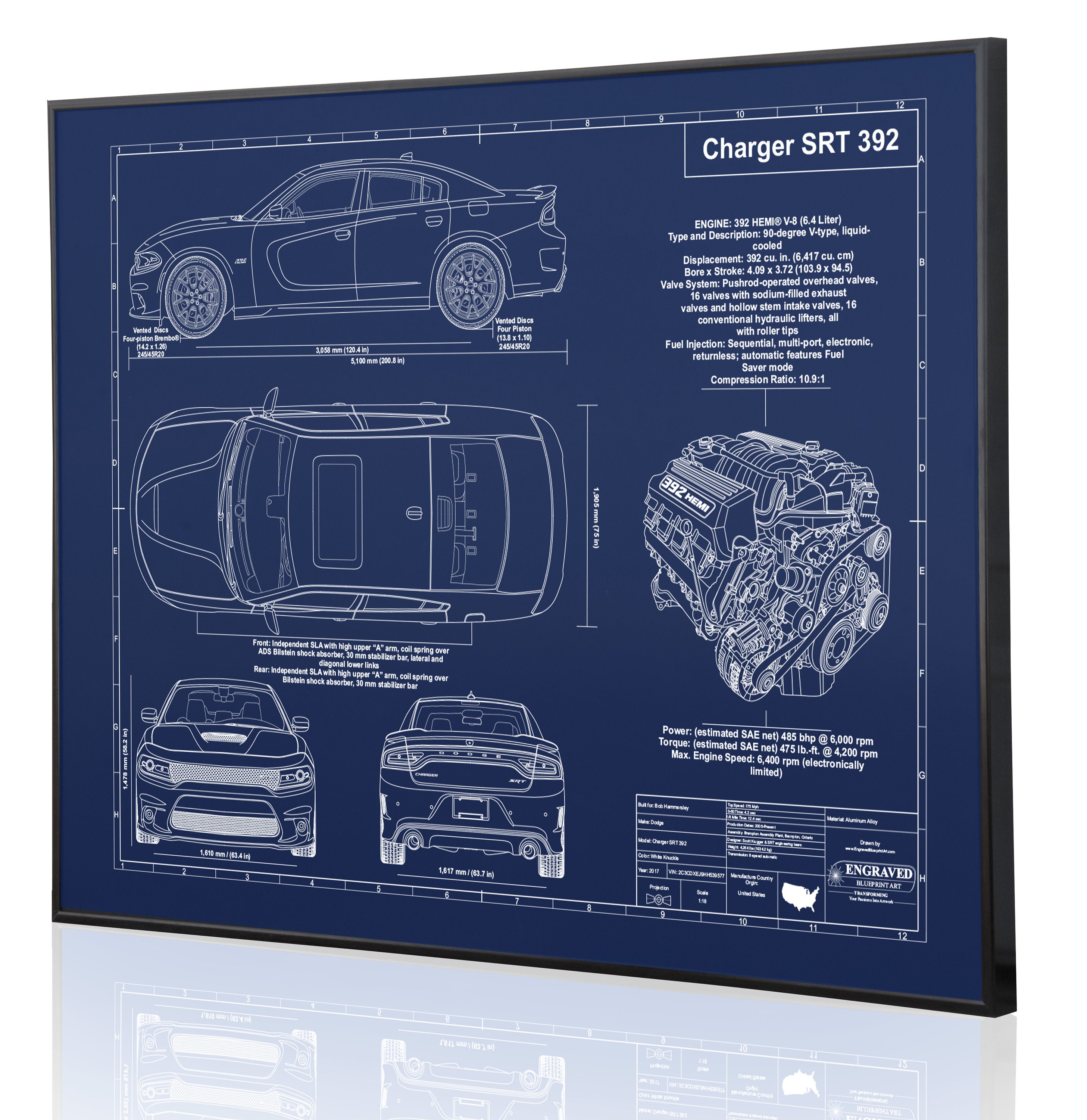 Dodge Charger SRT 392 Personalized Laser Engraved Blueprint. Etsy