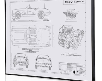 Chevrolet Corvette C1 Laser Engraved Wall Art Poster. Engraved on Metal, Acrylic or Wood. Custom Car Art, Poster, Car Guy Gift