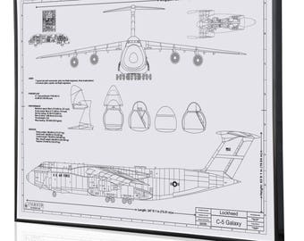 Lockheed C-5 Galaxy Laser Engraved Wall Art Poster. Engraved on Metal, Acrylic or Wood. Custom Military Art, Poster, Sign. Pilot Gifts