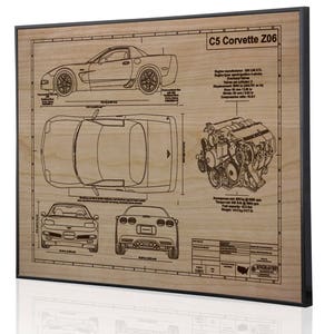 Corvette C5 Z06 Laser Engraved Wall Art Poster. Engraved on Metal, Acrylic or Wood. Custom Car Art, Poster, Best Car Guy Gift image 4