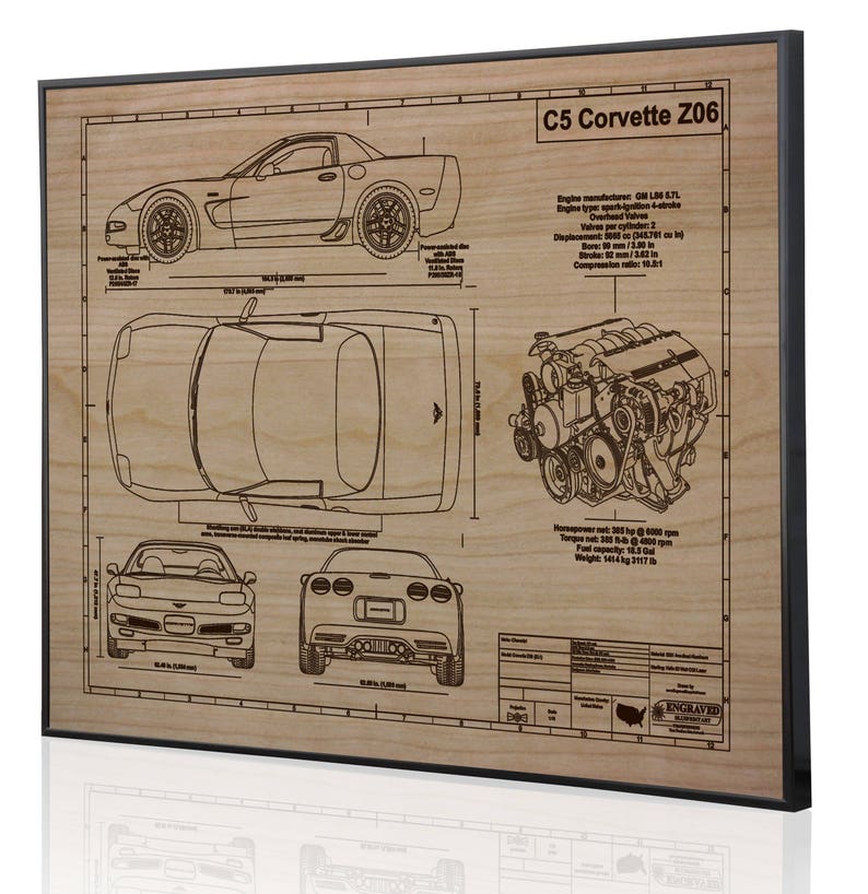 Corvette C5 Z06 Laser Engraved Wall Art Poster. Engraved on Etsy