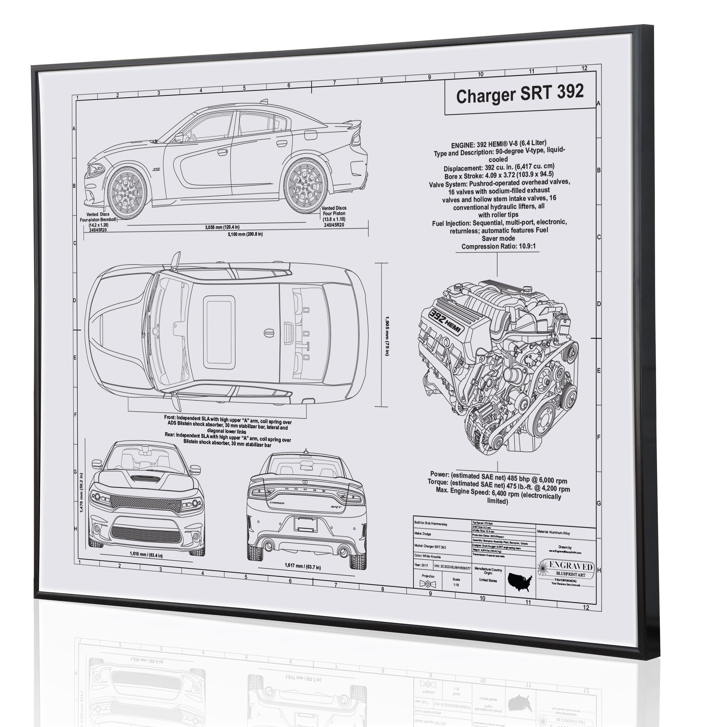 Dodge Charger SRT 392 Personalized Laser Engraved Blueprint. Etsy
