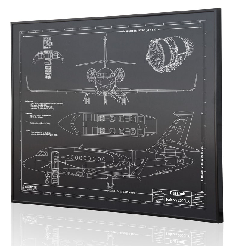 Dassault Falcon 2000lx Laser Engraved Wall Art Poster Engraved On Metal Acrylic Or Wood Aviation Art Sign Best Airplane Gift