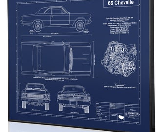 Chevrolet Chevelle 1966 Laser Engraved Wall Art, Blueprint Artwork, Custom Car Art, Poster, Sign. Great Car Guy Gift, Garage