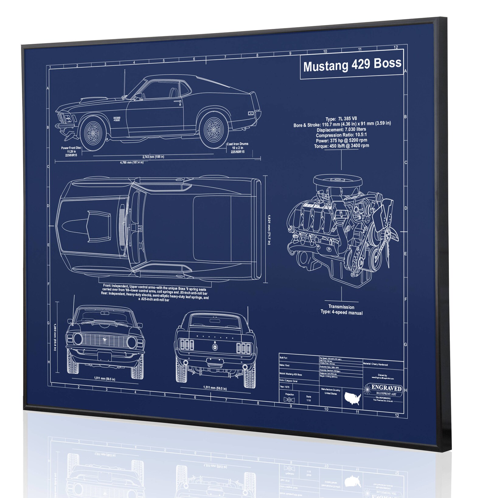 Ford Mustang Boss 429 Laser Engraved Wall Art. Blueprint Sign Etsy