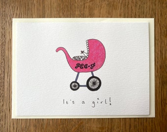 New baby card - Can be personalised - It's a girl!