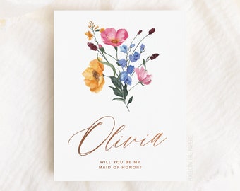 Floral Bridesmaid Proposal Card, Maid of Honor, Personalized Wedding