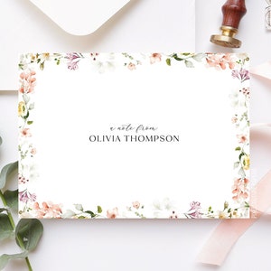 Set of 6 Personalized Stationery Cards, Personalized Stationery for Women, Floral Personalized Stationery Set, Botanical Stationery Set