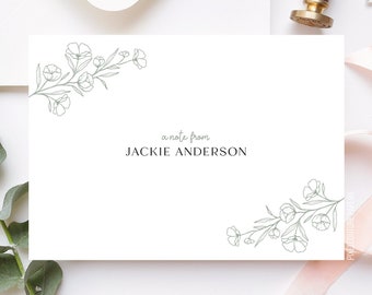 Set of 6 Personalized Stationery Cards, Personalized Stationery for Women, Floral Personalized Stationery Set, Botanical Stationery Set
