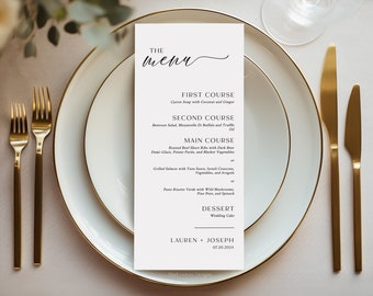 Menu de mariage minimaliste, modèle de menu de dîner de mariage, modèle de menu de mariage simple, menu moderne, modèle de menu de mariage imprimable, #LAUREN