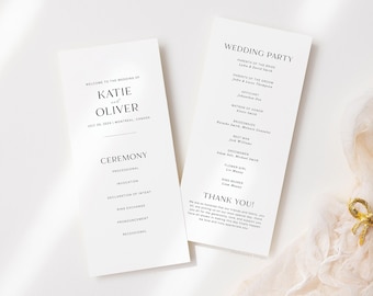 Modello di programma di matrimonio minimalista, design semplice e moderno (download digitale)