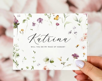 Wildflower Bridesmaid Proposal Card, Floral Maid of Honor
