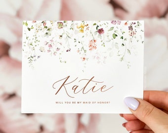 Will you be my bridesmaid card, bridesmaid proposal card, wildflower bridesmaid card, bridesmaid proposal flowers, floral bridesmaid card
