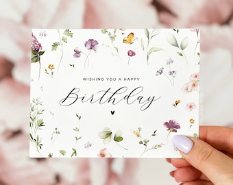 Wildflower Birthday Card, Happy Birthday Card, Birthday Card, Custom Birthday Card, Floral Birthday Card, Birthday Card for Her, Birthday