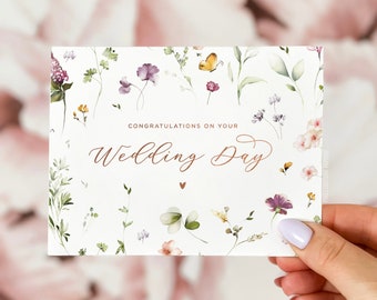 Bloemen trouwdag kaart, gefeliciteerd trouwdag kaart, trouwdag kaart, gefeliciteerd trouwkaart, folie trouwdag kaart, echte folie