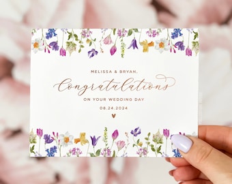 Personalized Wedding Day Card, Congrats Wedding Day Card, Wildflower Wedding Day Card, Congratulations Wedding Card, Floral Wedding Day Card