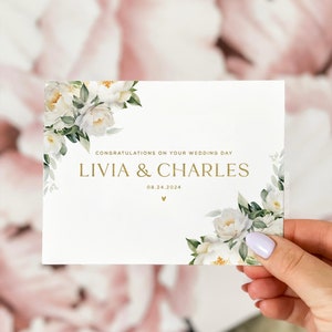 Carte personnalisée le jour du mariage, carte de félicitations pour le jour du mariage, carte de mariage florale, carte de félicitations de mariage, carte de mariage de pivoines