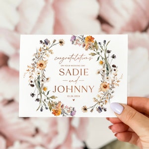 Carte de mariage personnalisée automne, carte de mariage de félicitations, carte de jour de mariage bohème, carte de mariage de félicitations, carte de jour de mariage floral